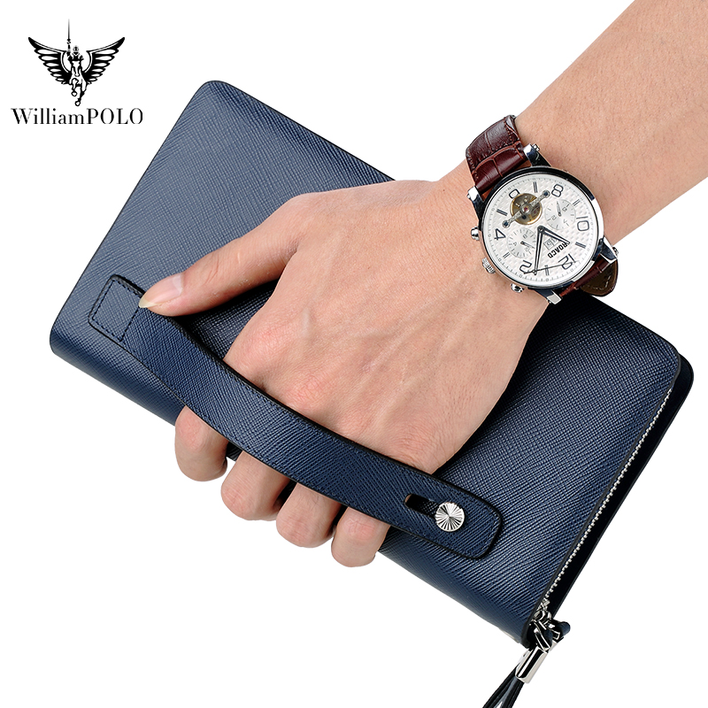 Car Accessories Gifts For Men - กระเป๋าคลัทช์หนังแท้ WILLIAMPOLO สำหรับผู้ชาย ความจุเยอะ กระเป๋าสตางค์ใบยาว คุณภาพสูง