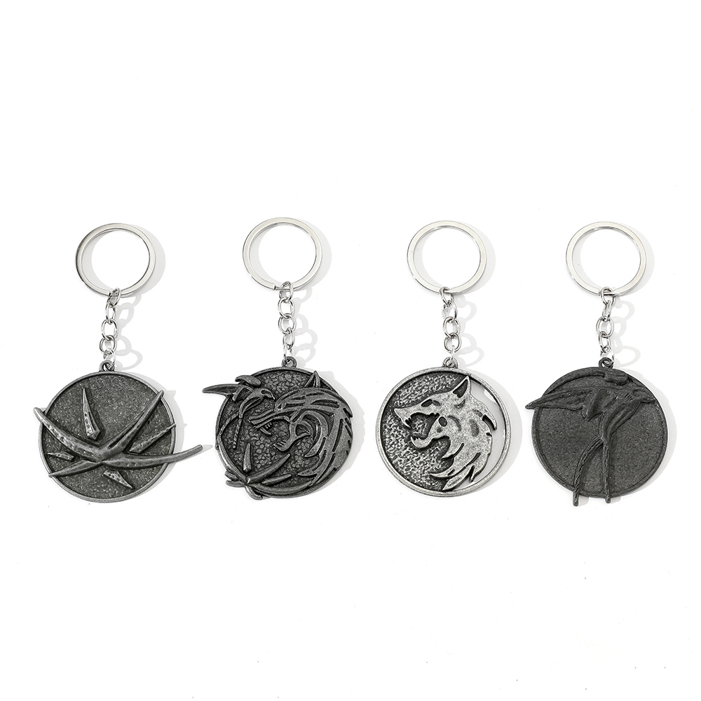 Car Accessories Gifts For Men - พวงกุญแจหัวหมาป่าสไตล์วินเทจ เกม Geralt Of Rivia จี้โลหะรูปหมาป่า