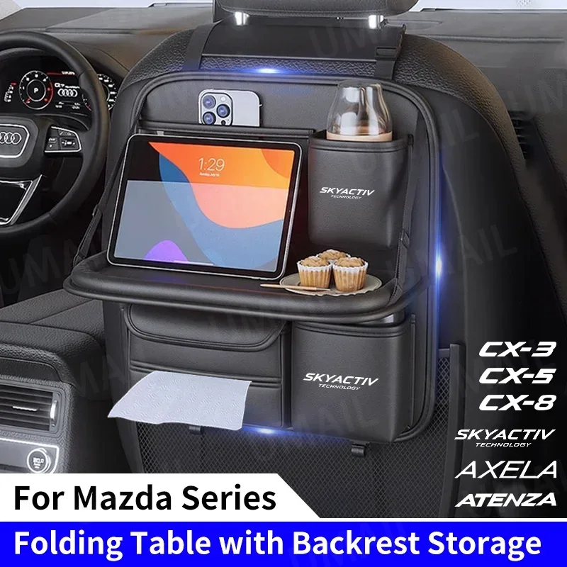 Back Seat Car Table - กระเป๋าเก็บของหลังเบาะรถยนต์พร้อมถาดโต๊ะอาหารแบบพับได้ ที่จัดระเบียบเบาะหลังรถยนต์ สำหรับรถยนต์มาสด้า สกายแอคทีฟ 3 แอ็กเซล่า