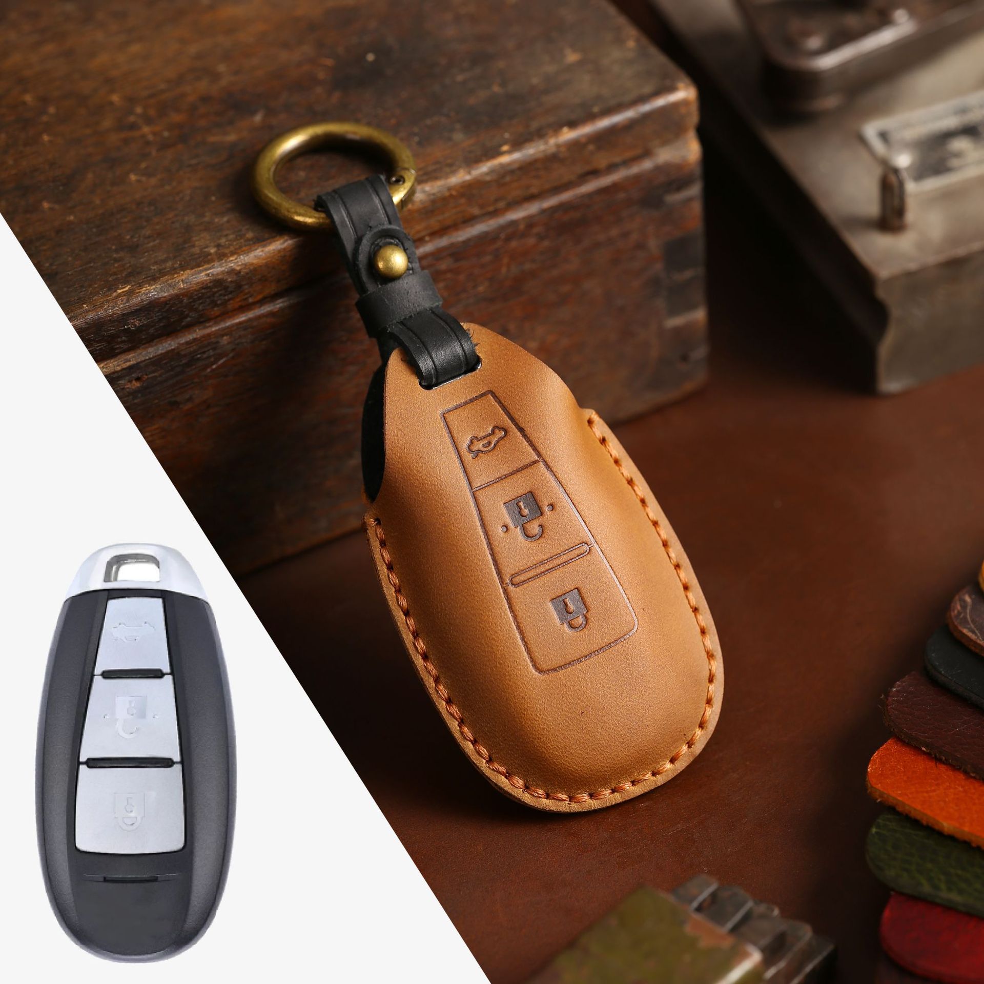 Car Accessories Ertiga - 3 bottons พวงกุญแจเคสกุญแจรถยนต์หนังสำหรับ Suzuki baleo ertiga