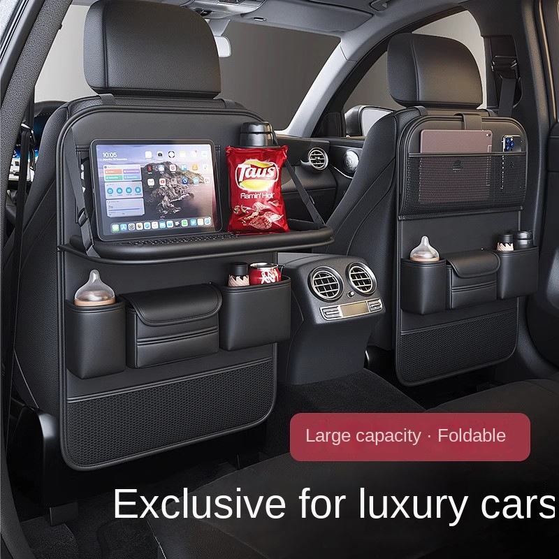 Back Seat Car Table - กระเป๋าจัดเก็บอเนกประสงค์สำหรับเบาะหลังรถยนต์ พร้อมถาดวางของพับได้ ที่วางแก้ว ที่ใส่กระดาษทิชชู่ และช่องเก็บของ