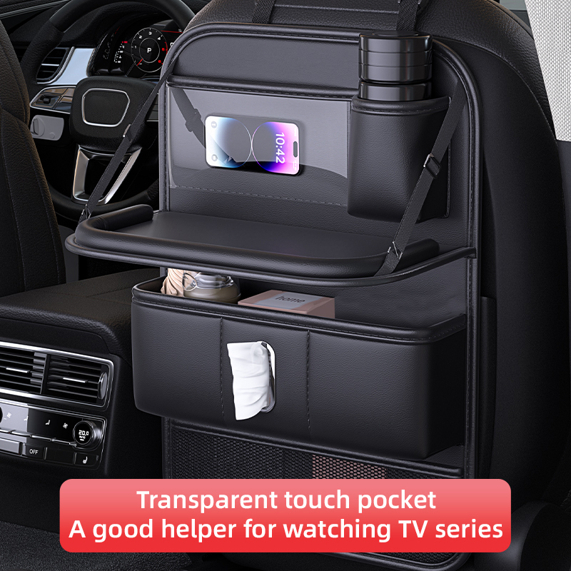 Back Seat Car Table - ถังขยะในรถยนต์, ชั้นวางของแบบตั้งโต๊ะขนาดเล็ก, พร้อมถาดพับได้, กระเป๋าเก็บของหลายช่อง, แผ่นรองกันกระแทกและทนทานต่อการสึกหรอ