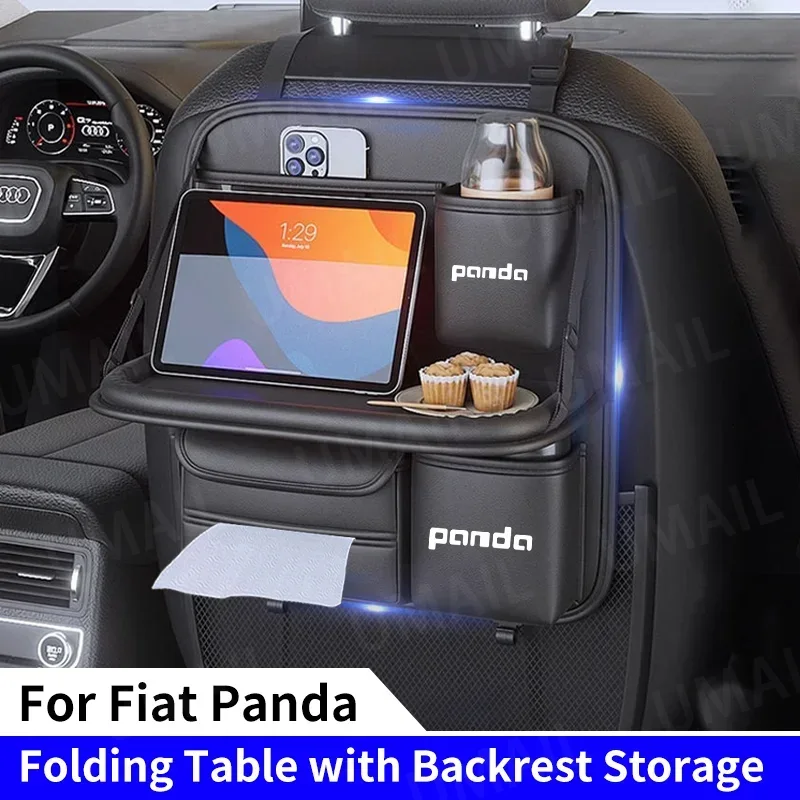 Back Seat Car Table - กระเป๋าเก็บของหลังเบาะรถยนต์พร้อมถาดโต๊ะอาหารแบบพับได้ กระเป๋าจัดเก็บหลังเบาะแบบหลายช่องสำหรับ Fiat Panda 2011 2008